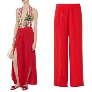 INTERMIX Pheobe Split Leg High Rise Wide Leg Pants in Red